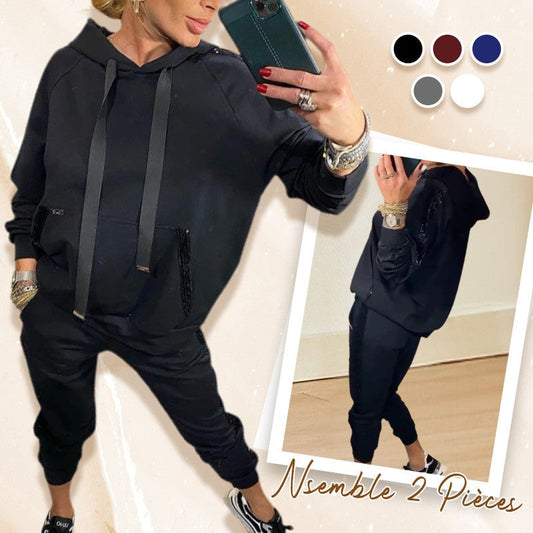 ⏳Spécial à durée limitée⏰Ensemble 2 pièces pour femmes avec haut à capuche et pantalon à cordon coulissant💞