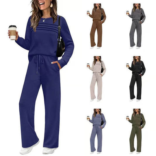 ⏳Spécial à durée limitée⏰Ensemble Femme Confort – Haut Ras du Cou & Pantalon à Cordon 👕👖
