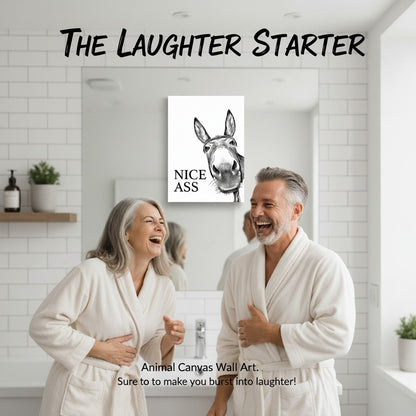 ⏳Spécial à durée limitée⏰Décoration murale humoristique pour salle de bain - Impression « Nice Ass » (Joli cul) avec un âne🫏🖼️