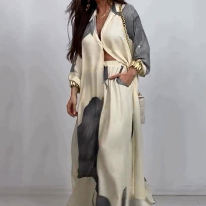 Ensemble chemise longue boutonnée et pantalon à cordon de serrage（Livraison gratuite ✈️）