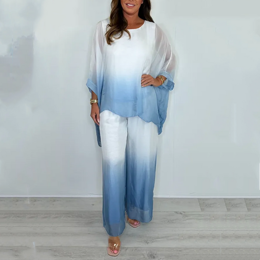 🔥Ensemble haut ample et pantalon fluide en maille mélangée Dip Dye