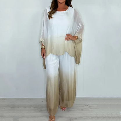 🔥Ensemble haut ample et pantalon fluide en maille mélangée Dip Dye