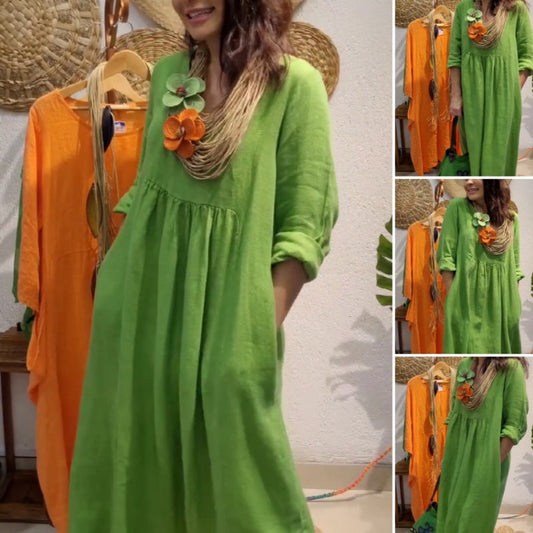 💖Vente limitée 50% DE RÉDUCTION💖Robe en lin à manches longues pour femmes, style boho décontracté