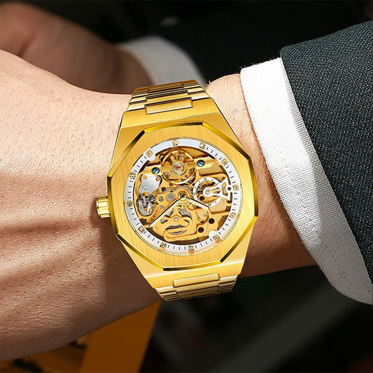 Montre mécanique de luxe squelette pour hommes
