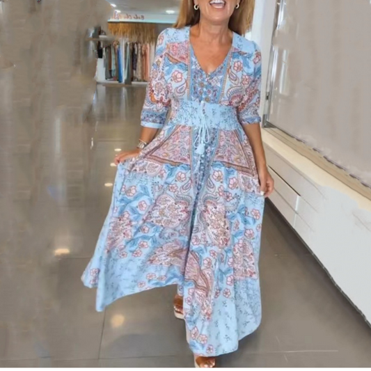 🔥Soldes d'été - 50% de réduction🔥Robe longue élégante à cordon floral pour femmes