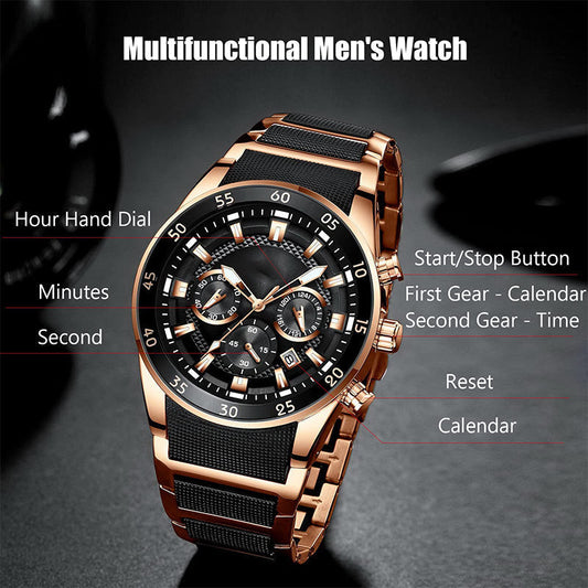 Montre à quartz multifonctionnelle étanche pour homme