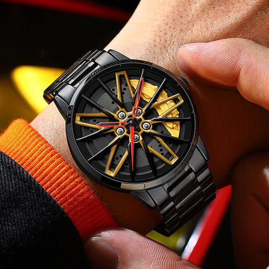 💖La plus populaire en 2025💖Montre-bracelet squelette rotative 3D pour homme avec volant de voiture