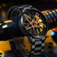 💖La plus populaire en 2025💖Montre-bracelet squelette rotative 3D pour homme avec volant de voiture