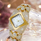 Montre à quartz rétro pour femme avec strass scintillants