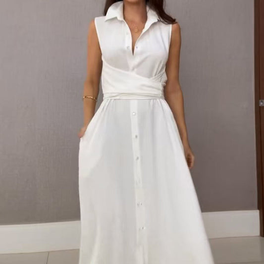 🌴Summer Specials🌴Chemise sans manches pour femme Robe longue avec lien à la taille