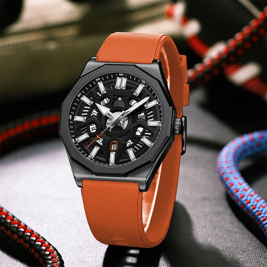 Montre-bracelet squelette de luxe à quartz avec fonction calendrier