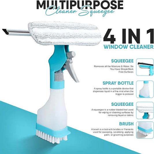 Nettoyeur de vitres multifonctions 4 en 1 - Essuyeur, raclette, brosse et pulvérisateur en un seul appareil !