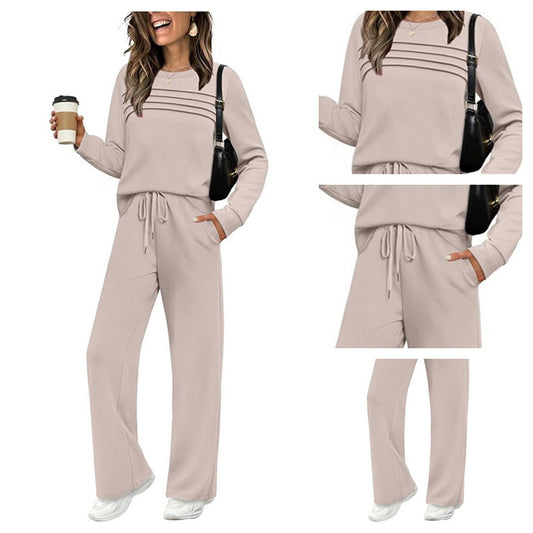 ⏳Offre spéciale à durée limitée⏰ Ensemble Femme Confort – Haut Ras du Cou & Pantalon à Cordon 👕👖