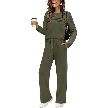 ⏳Spécial à durée limitée⏰Ensemble Femme Confort – Haut Ras du Cou & Pantalon à Cordon 👕👖