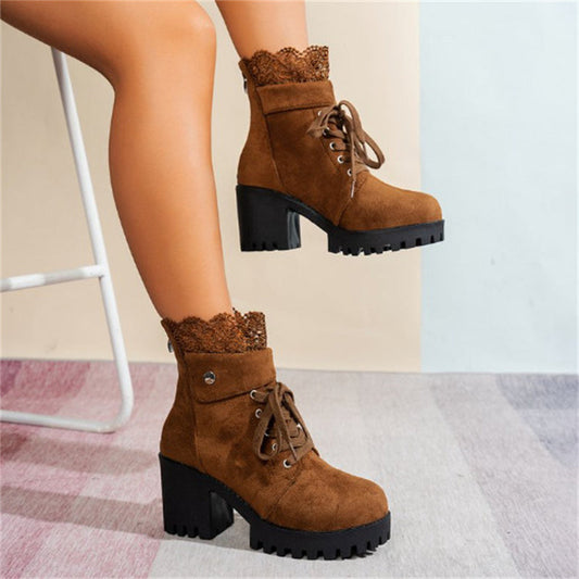 ⏳Spécial à durée limitée⏰Bottines Femme à Talon Épaissi et Lacets👢