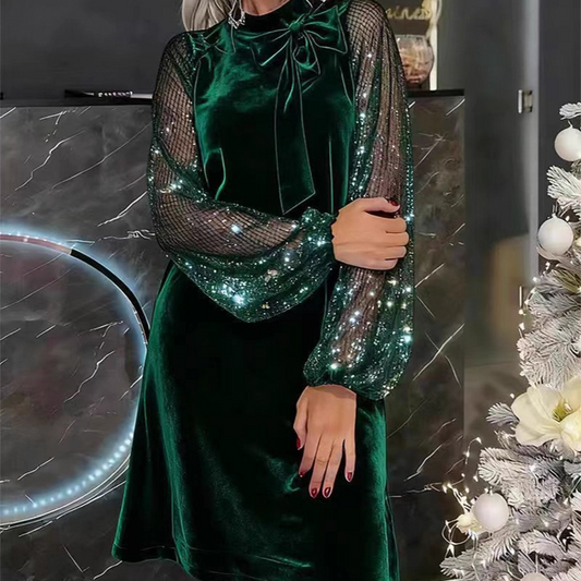 ⏳Spécial à durée limitée⏰Robe à nœud papillon et paillettes pour femme ✨👗