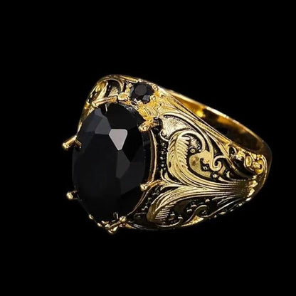 📢📢50% OFF !! ⏰Vintage Engraved Black Simulated Gemstone Ring