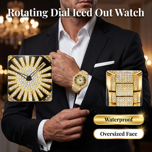 Montre Homme Cadran Rotatif Serti de Diamants – Lunette Tournante, Verre Minéral, Mouvement Quartz, Style Audacieux & Luxueux pour Soirées 🔥