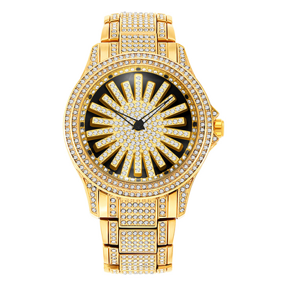 Montre Homme Cadran Rotatif Serti de Diamants – Lunette Tournante, Verre Minéral, Mouvement Quartz, Style Audacieux & Luxueux pour Soirées 🔥