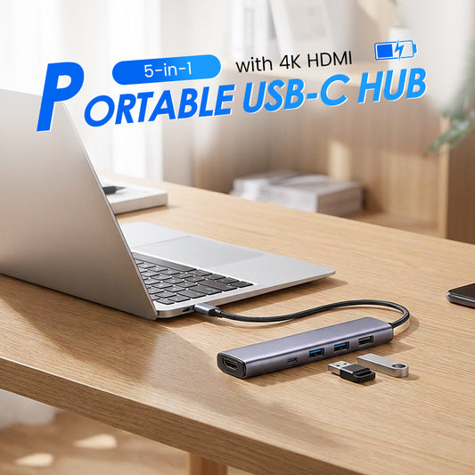 ⏳Spécial à durée limitée⏰Hub USB-C portable 5-en-1 avec sortie HDMI 4K📱➡️📺