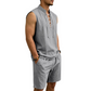 👕☀️ PROMO FLASH 50% ! Ensemble Homme en Lin – Haut sans Manches Lacé & Short, Tissu Respirant Naturel, 7 Couleurs, Style Bohème Chic & Vacances ✨