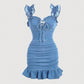 Women's Ruffle Strap Ruched Denim Dress