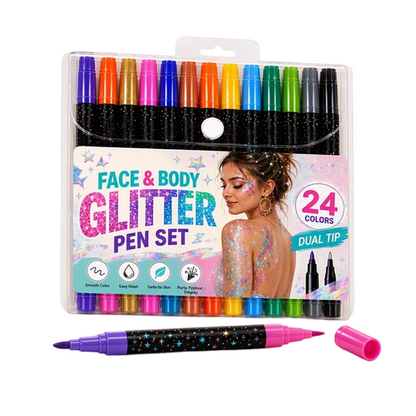 🎉 2026 Sale — Over 29,100 Sold!✨ 24‑Color Face & Body Glitter Marker Set with Dual Tips