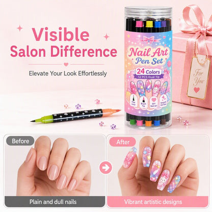 ⏳Time-Limited Special⏰ 24 Colors Dual Ended Nail Art Pens Set – Dual-Tip Design, Smooth Ink Flow & Long Lasting Brilliance – Perfect for DIY Manicure ✨