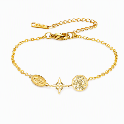 🥰Stainless Steel Chain Charm Bracelet✨Cross Pentagram and Witch Knot Pendants