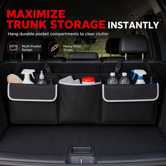 🚗 50% OFF NOW! 🧳 Oxford Cloth Car Trunk Organizer – Backseat Hanging Storage Bag, 90x12x25cm & Durable – For SUV, MPV & Wagon 🧹