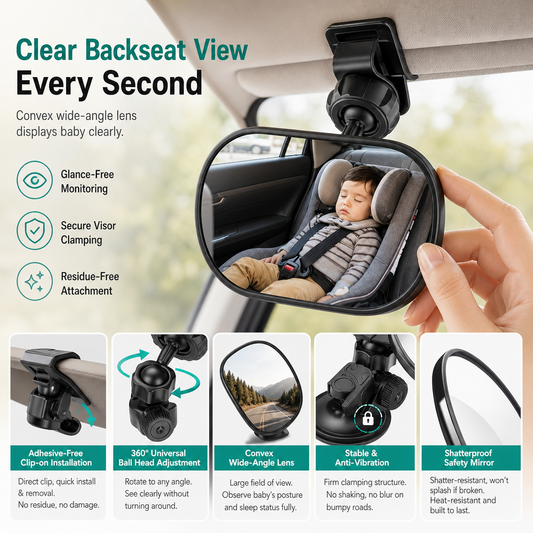 📢📢50% OFF !! ⏰Wide Angle Convex Rearview Mirror with Suction Cup and Clip Mount Round 12.5cm Auxiliary Reversing Mirror for Electric Tricycle and Baby Observation