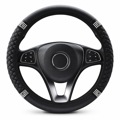 Sparkling Rhinestone Quilted Leather Steering Wheel Cover