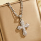 Hip Hop Double Layer Baguette Rhinestone Cross Brass with Figaro Chain