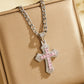⏳Time-Limited Special⏰Hip Hop Double Layer Baguette Rhinestone Cross Brass with Figaro Chain