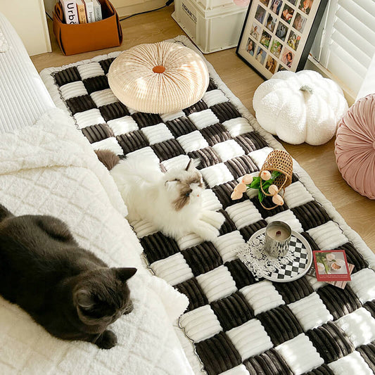 Couverture de tapis de sol pour animaux de compagnie de couleur crème et à carreaux