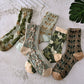 Chaussettes en coton à fleurs pour femmes (5 paires/1 jeu)